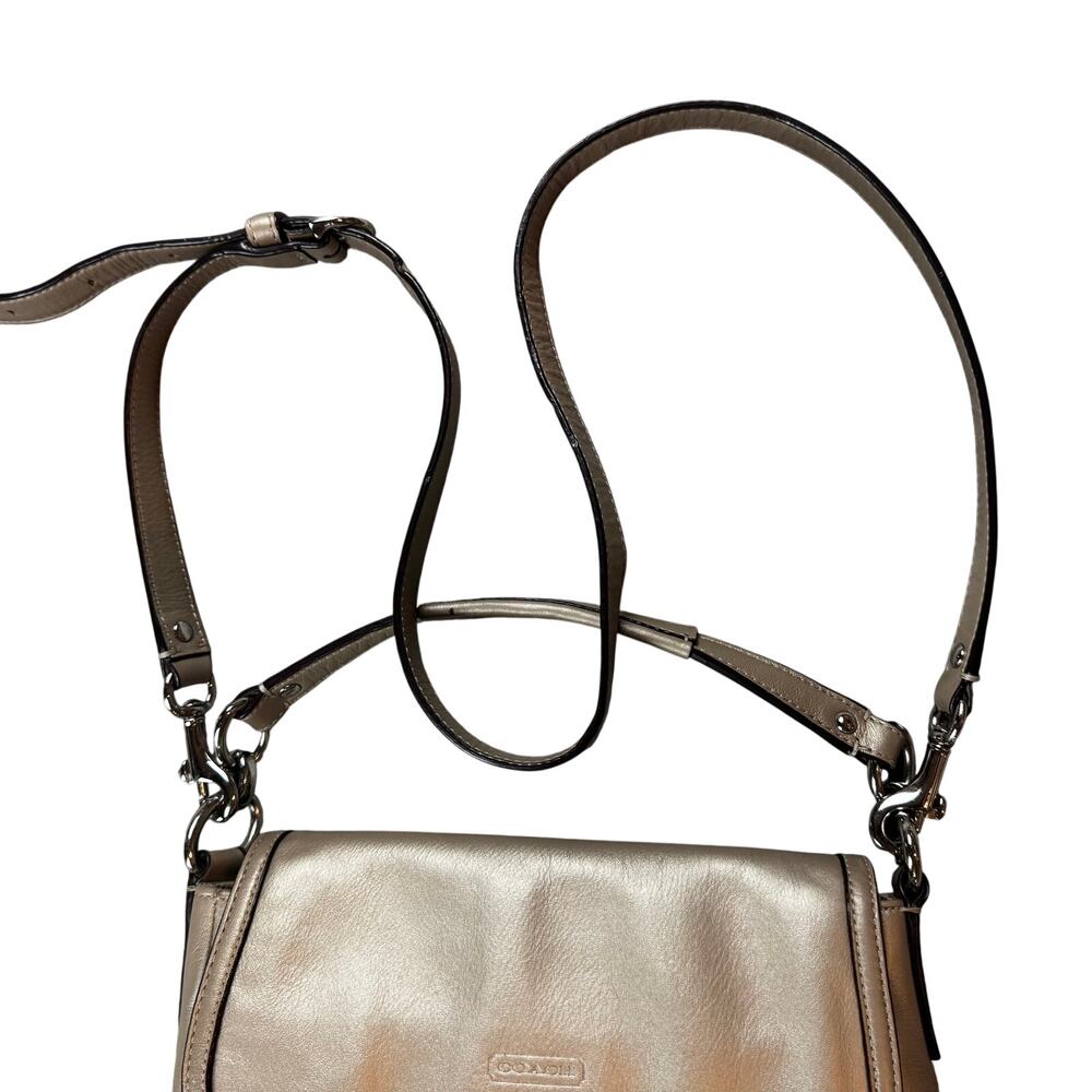 Coach Taylor Flap Leather Crossbody Bag Metallic Champagne - Picture 6 of 13